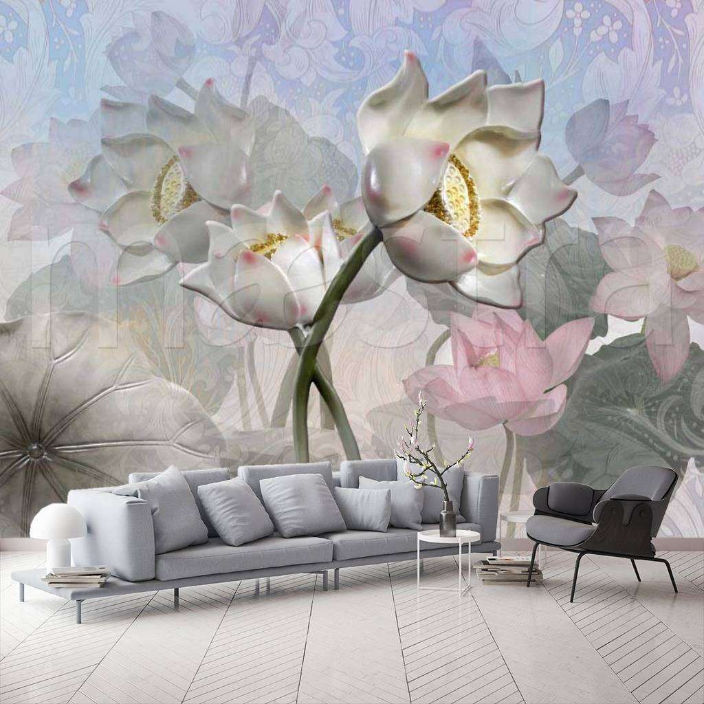 Фотообои в интерьере объемные цветы 3д  7-434 фото