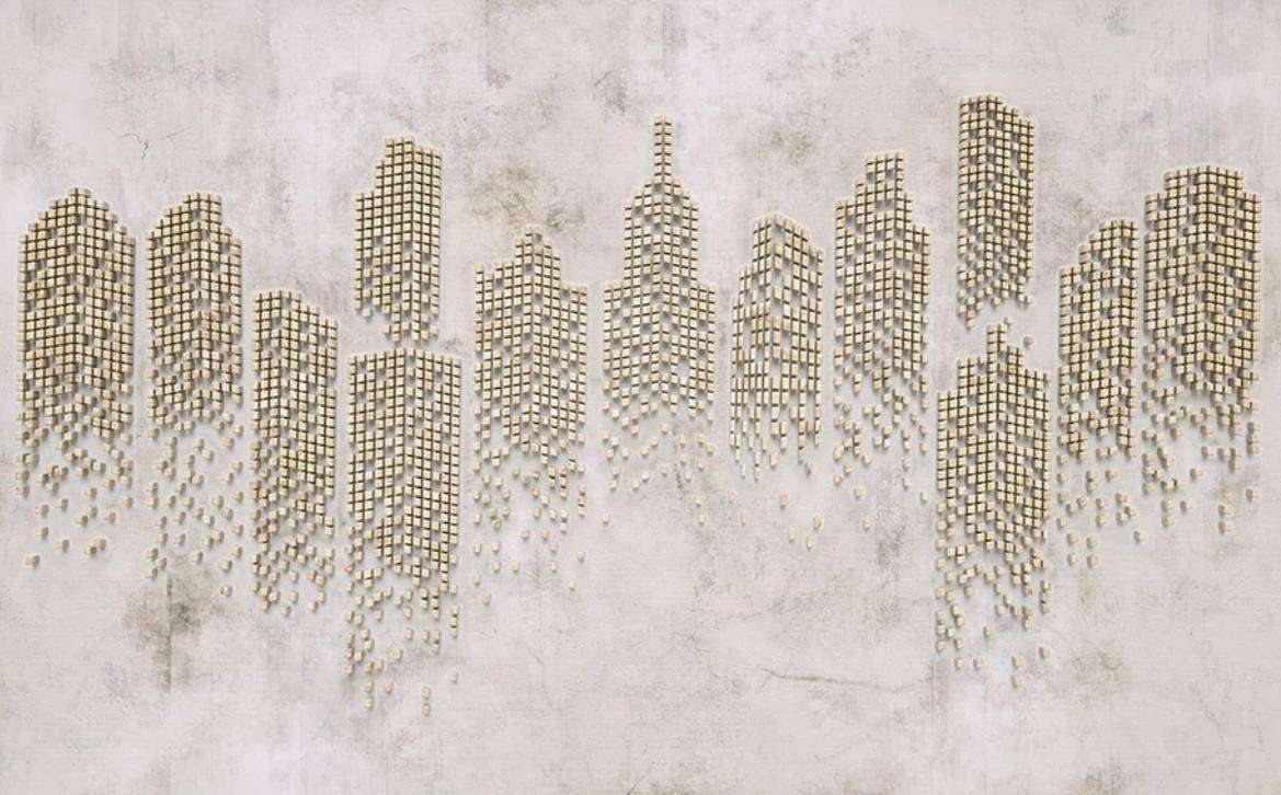 Фотообои в интерьере абстракция трехмерный бронзовый город 3д  15-462 фото