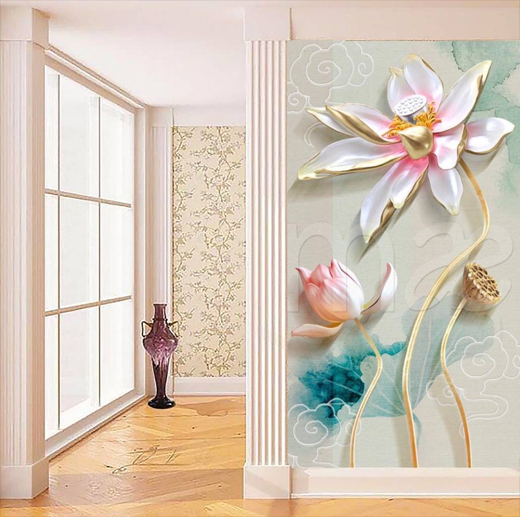 Фотообои 3д цветы на желтом фоне  10-532