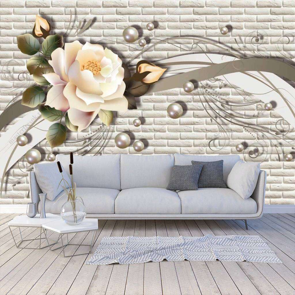 Фотообои в интерьере 3d бежевый цветок  10-832 фото