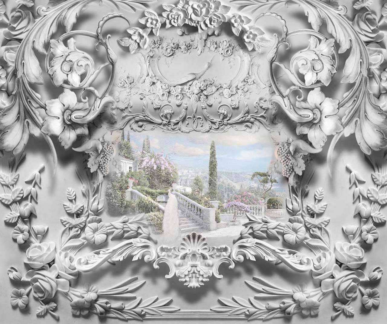 Фотообои в интерьере узоры из лепнины  7-606 фото
