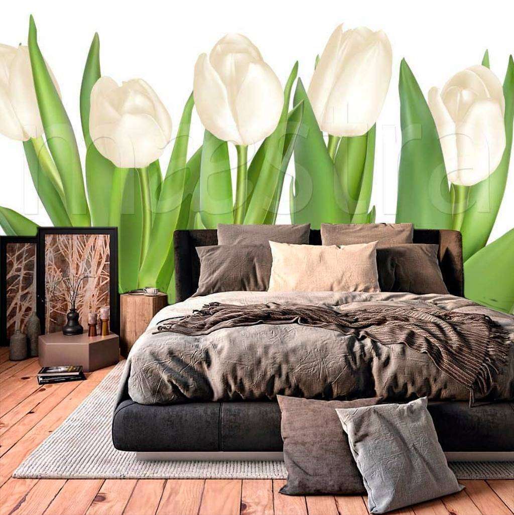 Фотообои Бесшовные обои на стену:  Белые тюльпаны. Артикул: 9-075  