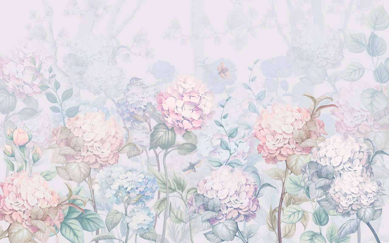 Фотообои в интерьере нежные гортензии  13-112 фото