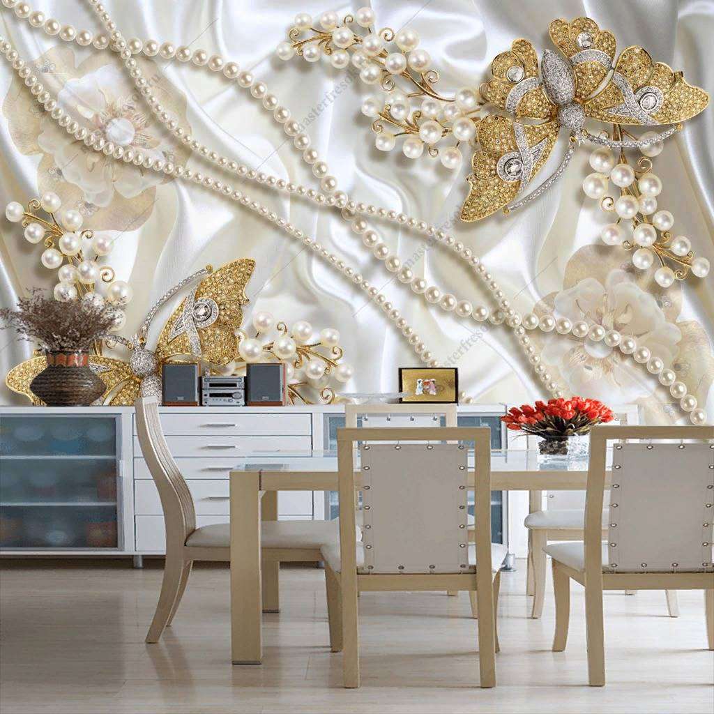 Фотообои в интерьере 3д золотые бабочки  10-856 фото