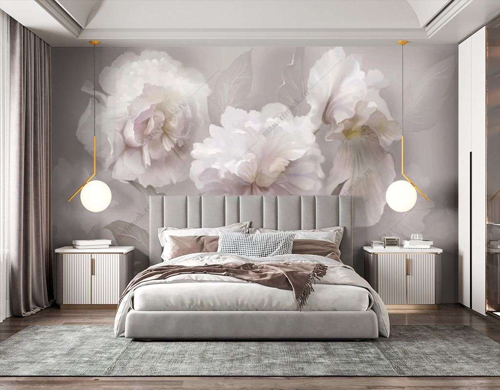 Фотообои в интерьере фреска пионы  13-486 фото