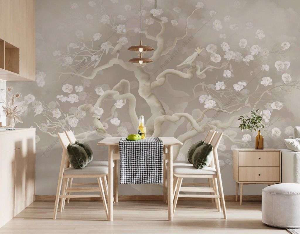 Фотообои в интерьере дерево цветущее  13-592 фото