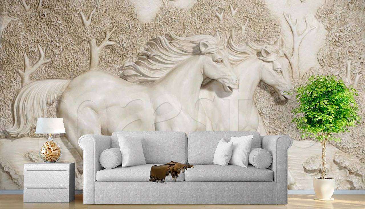 Фотообои в интерьере кони 3д  7-813 фото