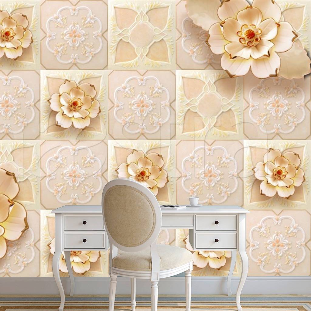 Фотообои 3д цветы в цветных квадратах  10-529