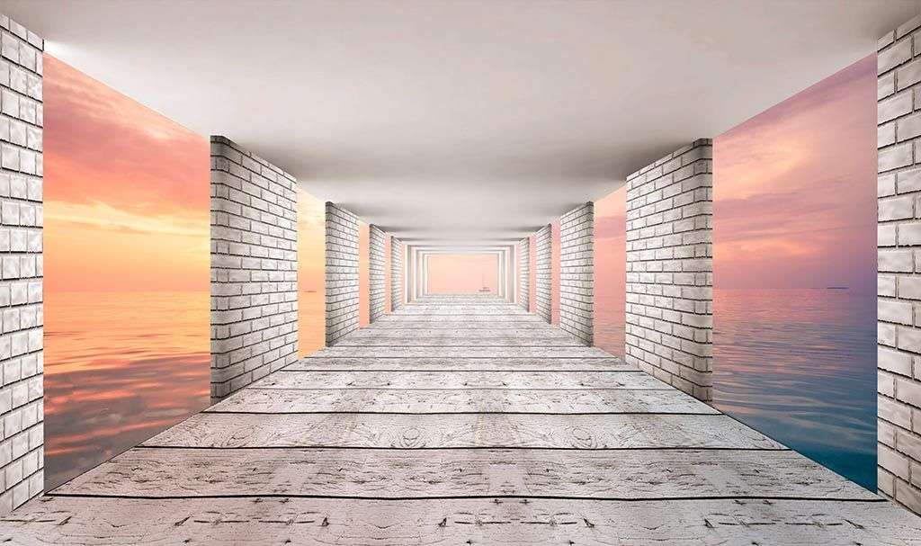 Фотообои в интерьере 3д закат в тоннеле  9-1186 фото