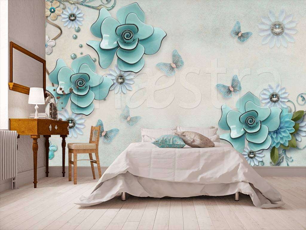 Фотообои 3д цветы бирюзовые  10-580