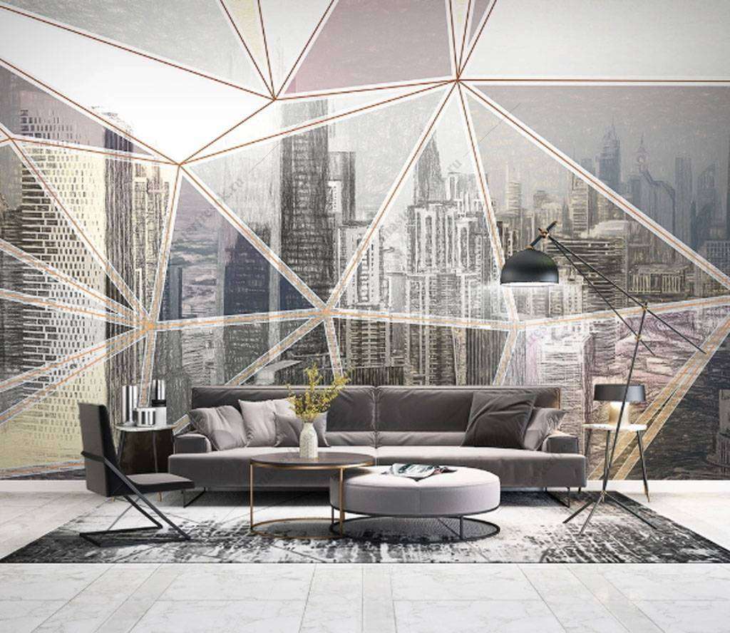 Фотообои в интерьере город за стеклом  15-841 фото