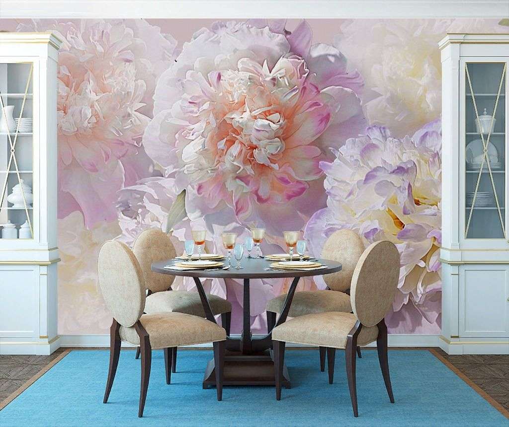 Фотообои в интерьере пионы нежные 3д  13-229 фото