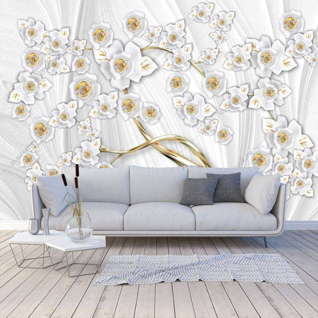 Фотообои в интерьере 3д золотое дерево на белом фоне  10-853 фото