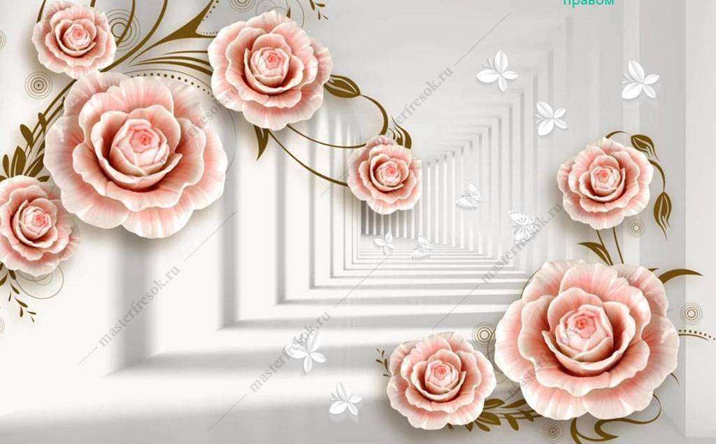 Фотообои в интерьере розы 3д в тоннеле  16-189 фото