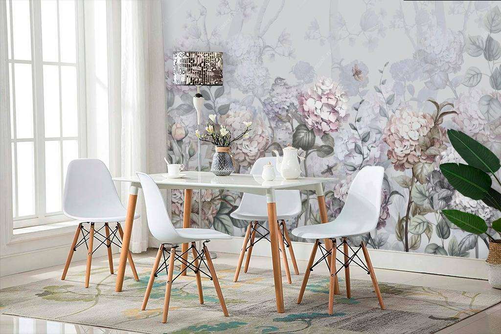 Фотообои в интерьере гортензии в саду  13-109 фото