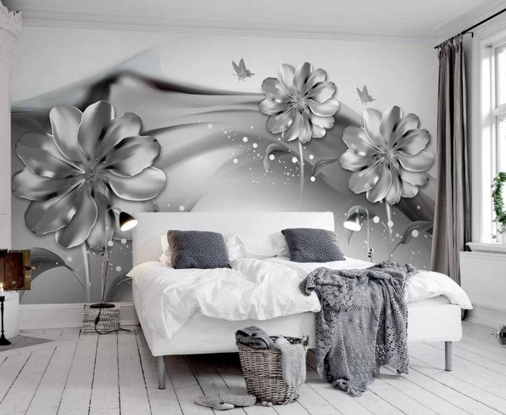 Фотообои 3д цветы серебро  15-715