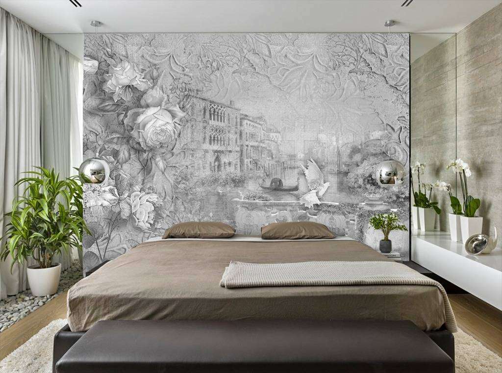 Фотообои в интерьере черно белая объемная венеция  7-490 фото