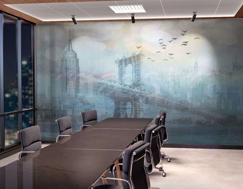 Фотообои в интерьере город и мосты в тумане  7-401 фото