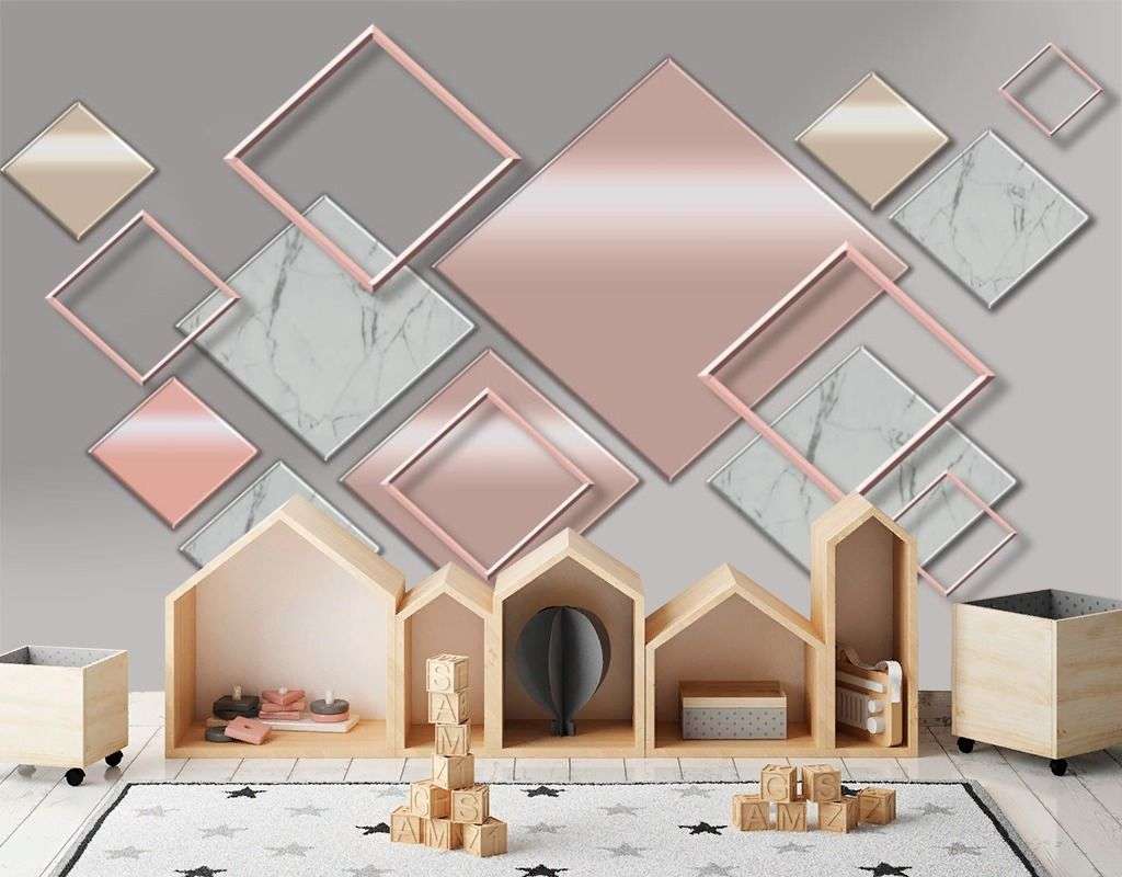 Фотообои в интерьере 3д ромбы на сером фоне  9-2050 фото