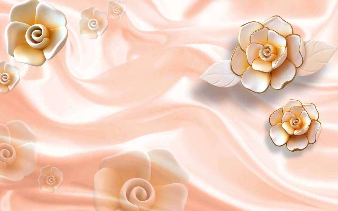 Фотообои в интерьере 3д цветы на ткани в пастельных тонах  10-487 фото