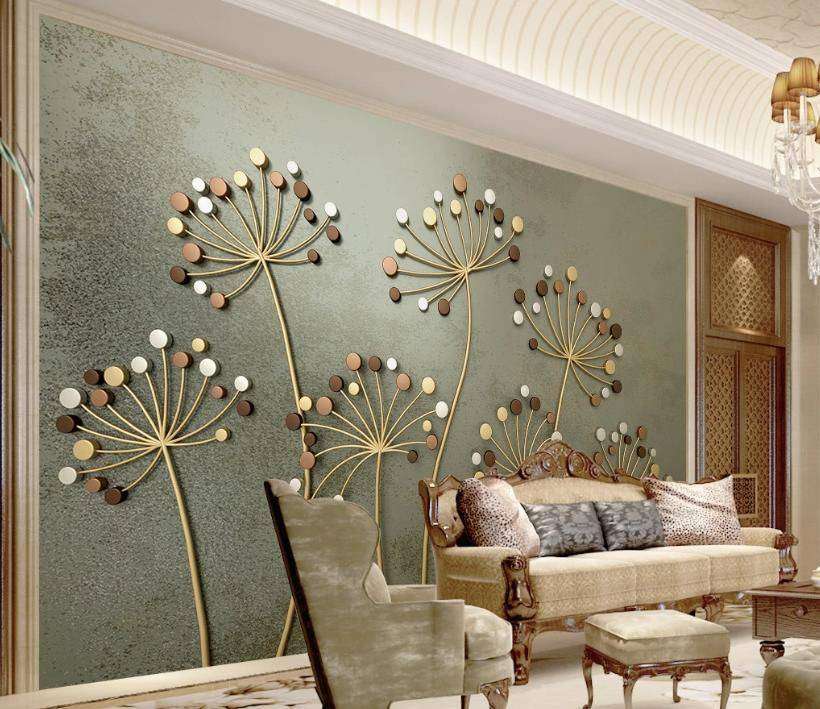 Фотообои в интерьере золотой тисненый одуванчик д  15-417 фото