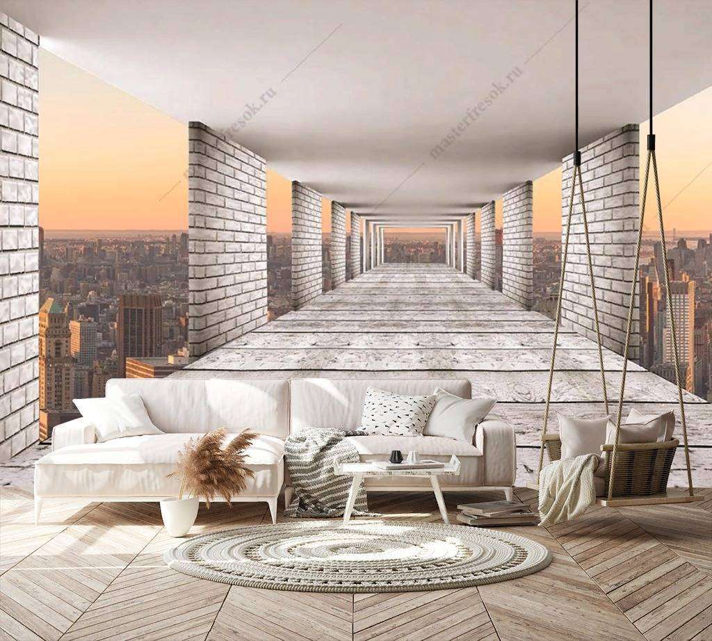Фотообои в интерьере 3д вид на город  9-1185 фото