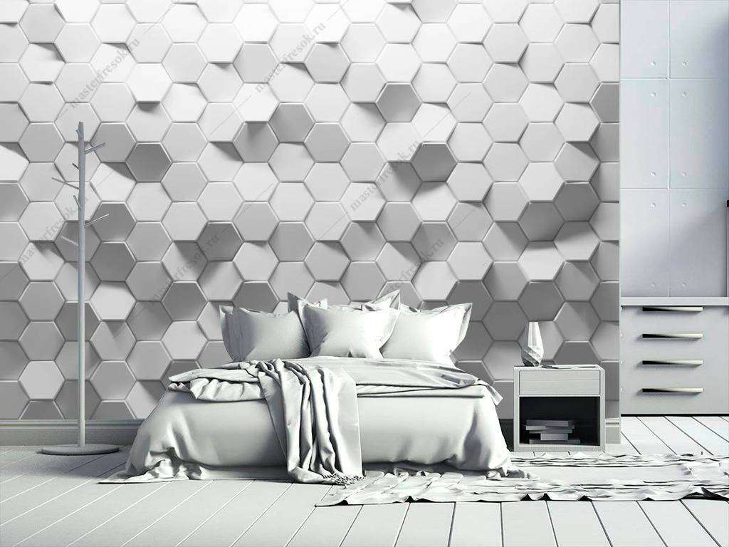 Фотообои в интерьере 3д серые малые соты  10-816 фото