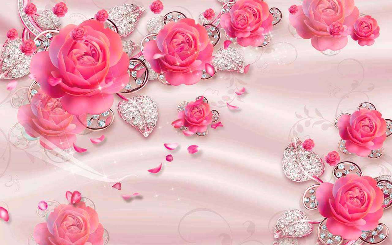 Фотообои в интерьере 3д розовые розы на ткани  10-485 фото