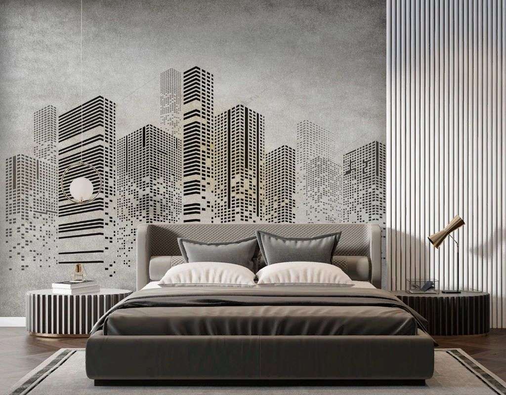 Фотообои в интерьере город тетрис  14-549 фото