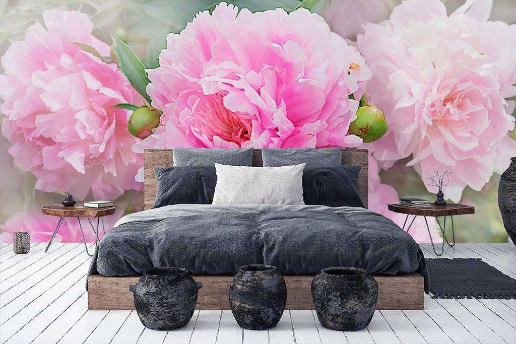 Фотообои в интерьере 3д пионы розовые  13-241 фото