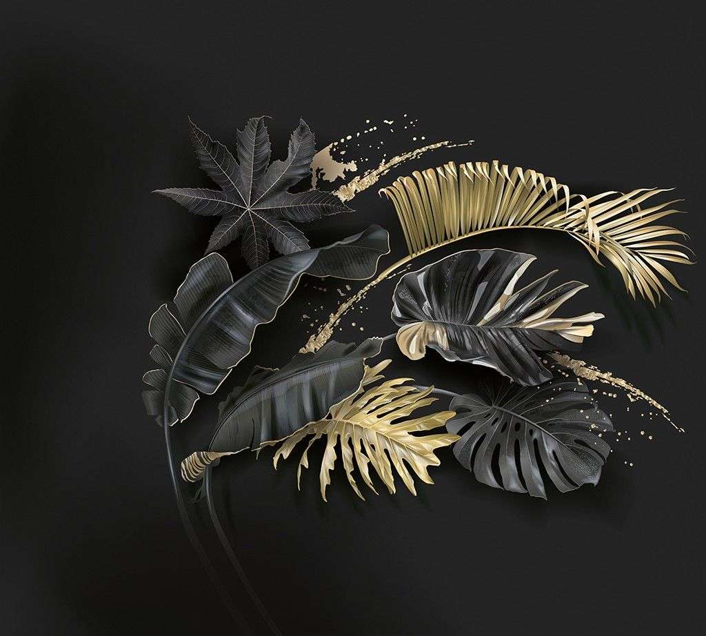 Фотообои в интерьере золотые тропические ветви  10-985 фото