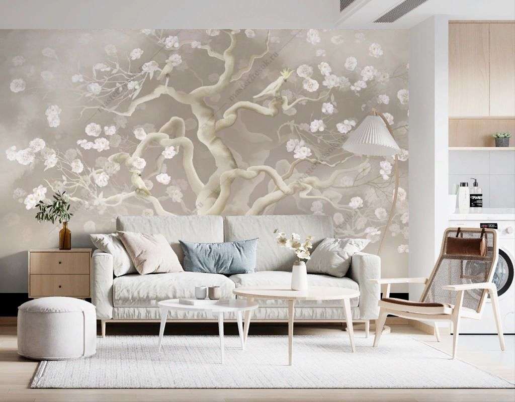 Фотообои в интерьере дерево цветущее  13-592 фото