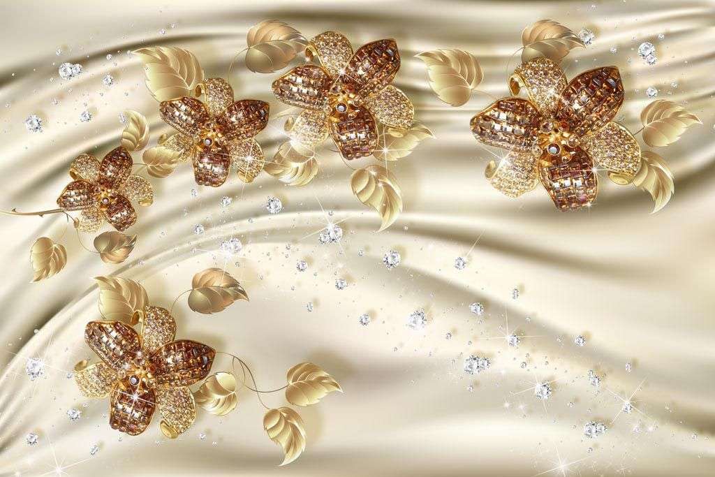 Фотообои в интерьере цветы на фоне шелка  10-607 фото