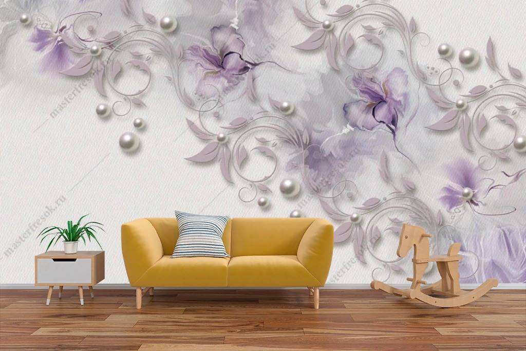 Фотообои в интерьере сиреневые цветы  10-851 фото