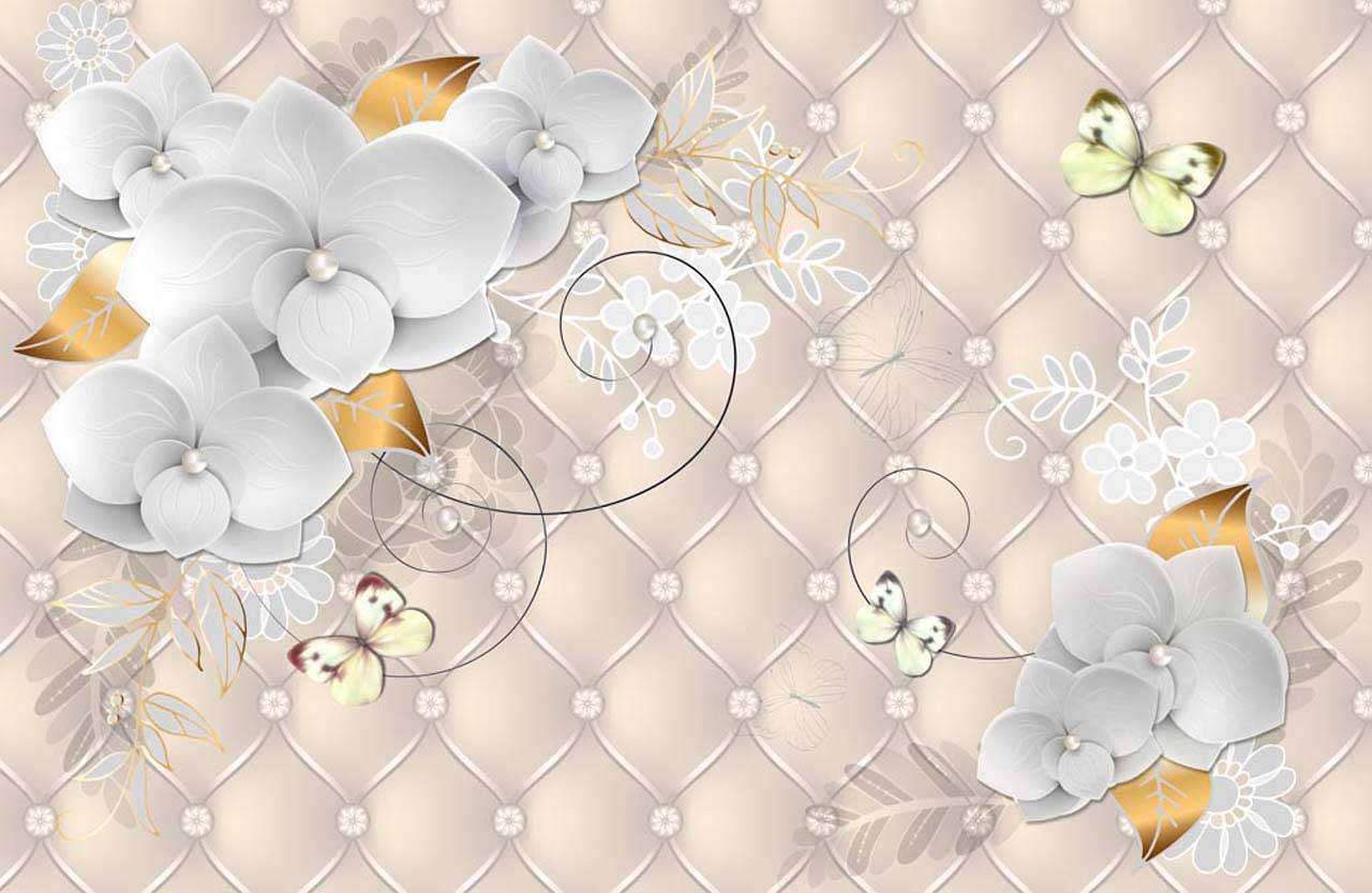 Фотообои в интерьере стереоскопические светлые цветы на фоне 3д  7-471 фото