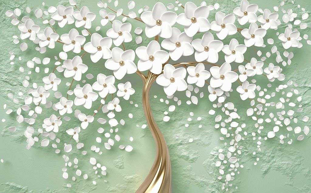 Фотообои в интерьере 3д дерево на зеленом фоне  10-891 фото