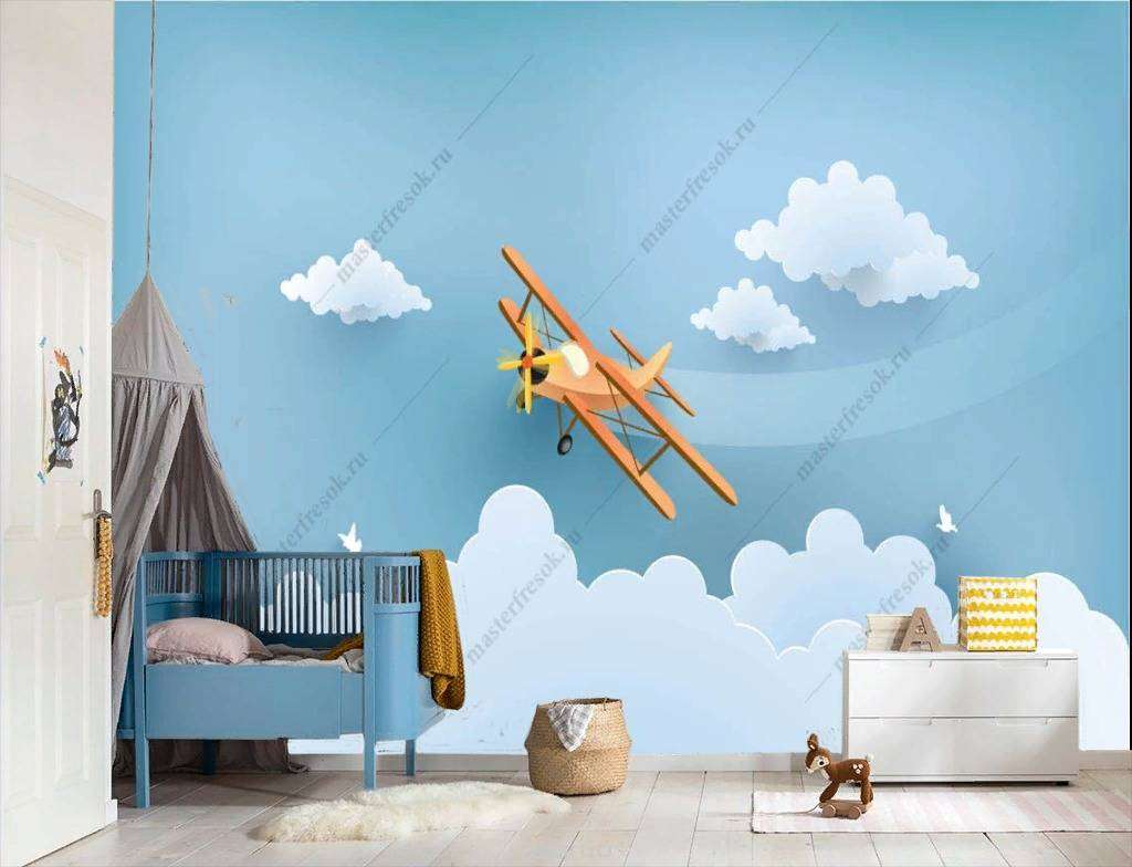 Фотообои в интерьере 3д горы и самолет  12-863 фото