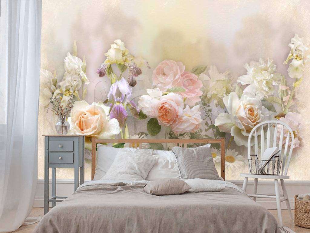 Фотообои в интерьере крупные розы на стену  7-684 фото