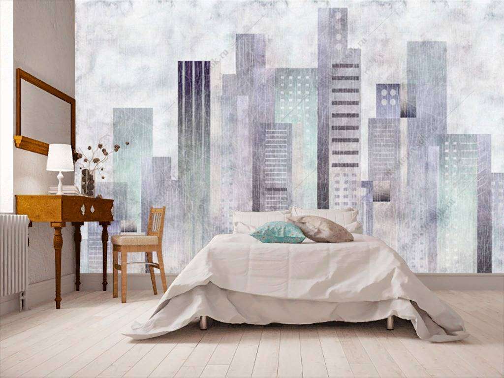 Фотообои в интерьере город акварелью  15-868 фото