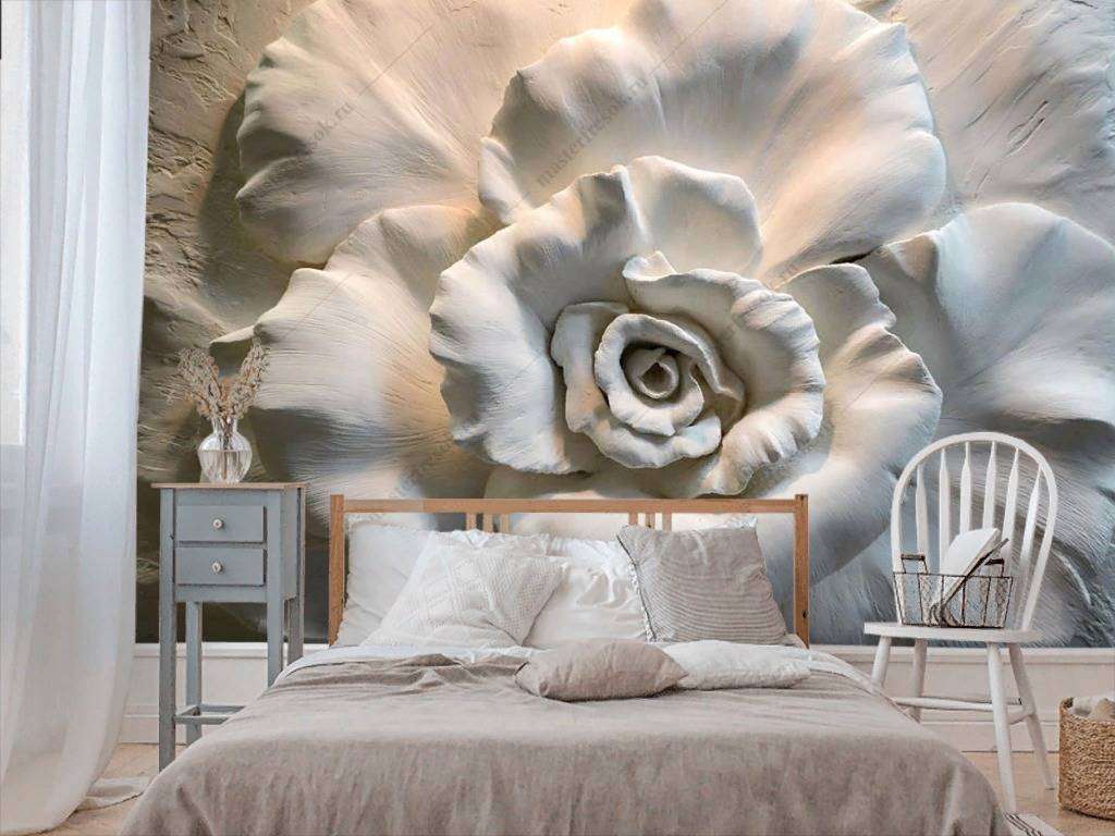 Фотообои в интерьере 3д красивый объемный цветок  10-849 фото