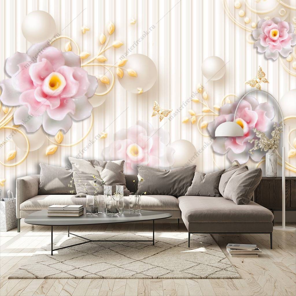 Фотообои 3д цветы на полосках  10-669