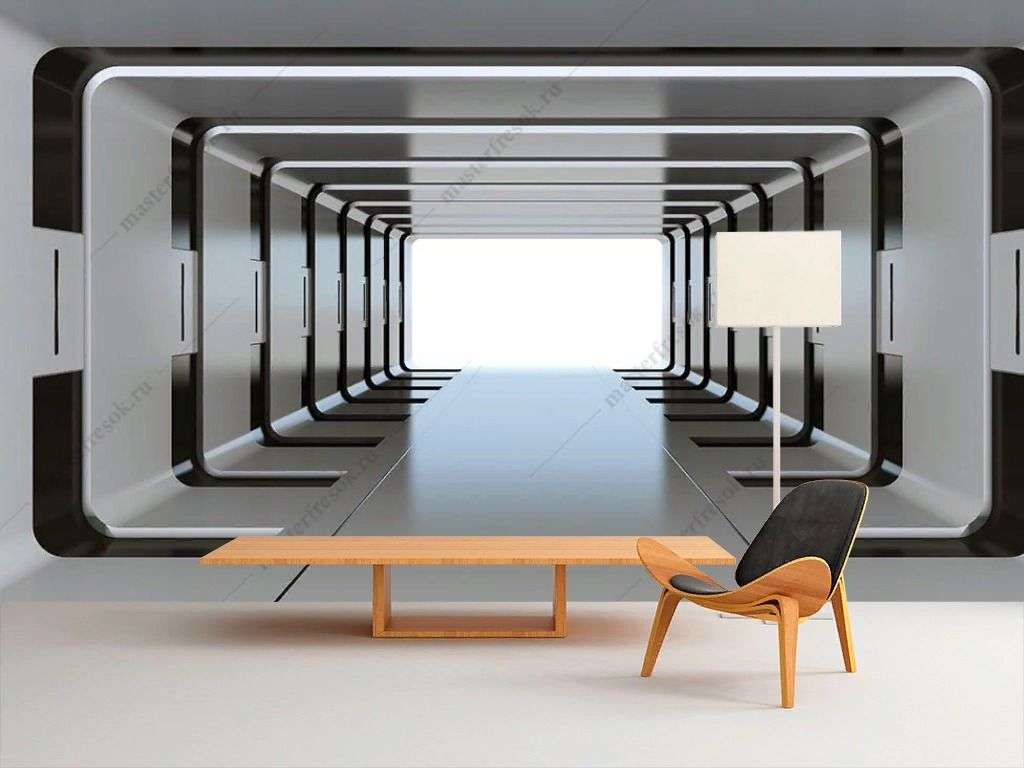 Фотообои в интерьере квадратный тоннель 3д  9-1593 фото