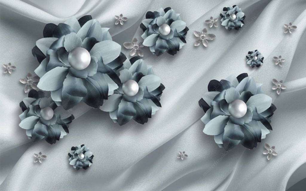 Фотообои в интерьере цветы на бирюзовых волнах  15-790 фото