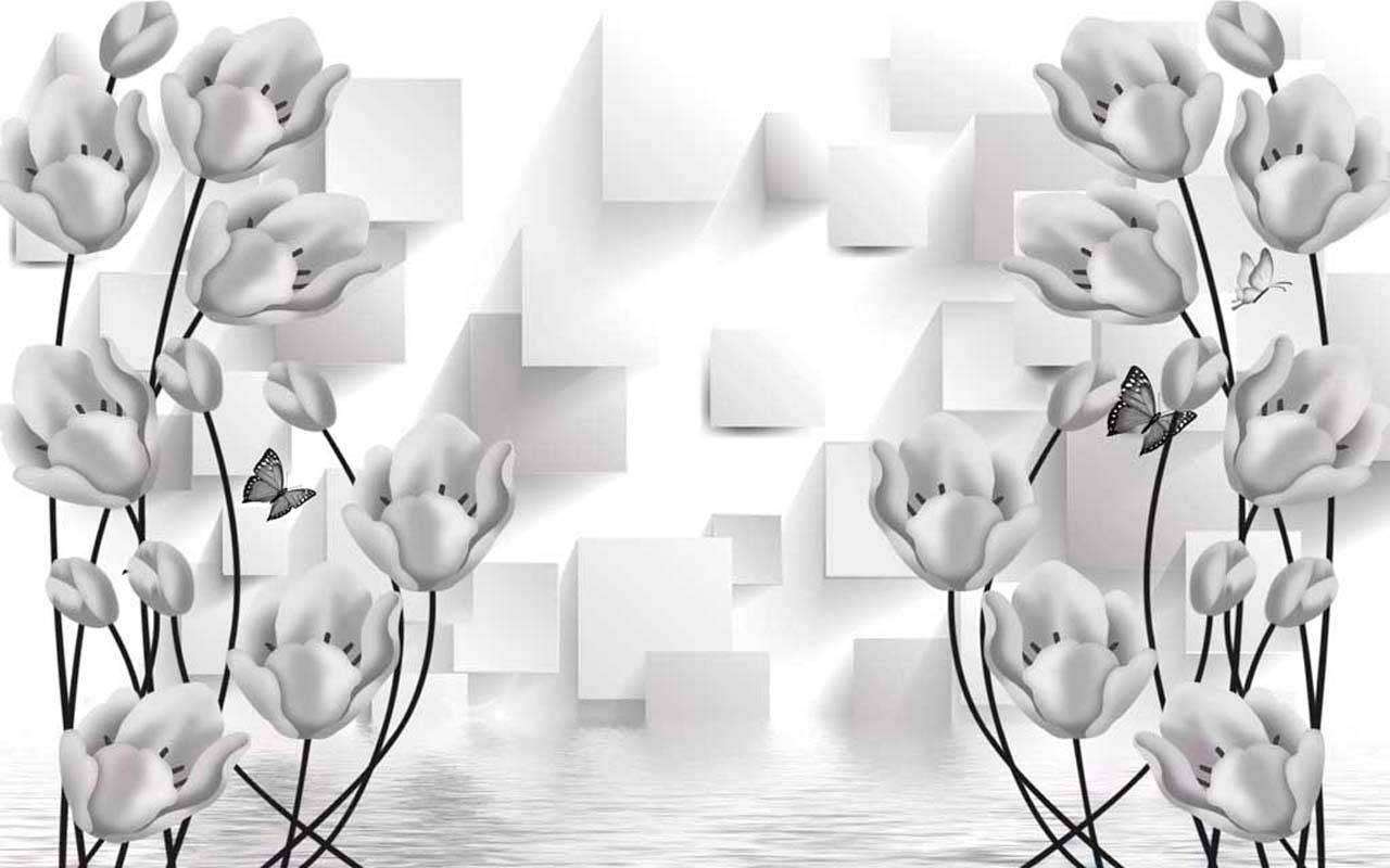 Фотообои в интерьере серые цветы на воде  10-418 фото