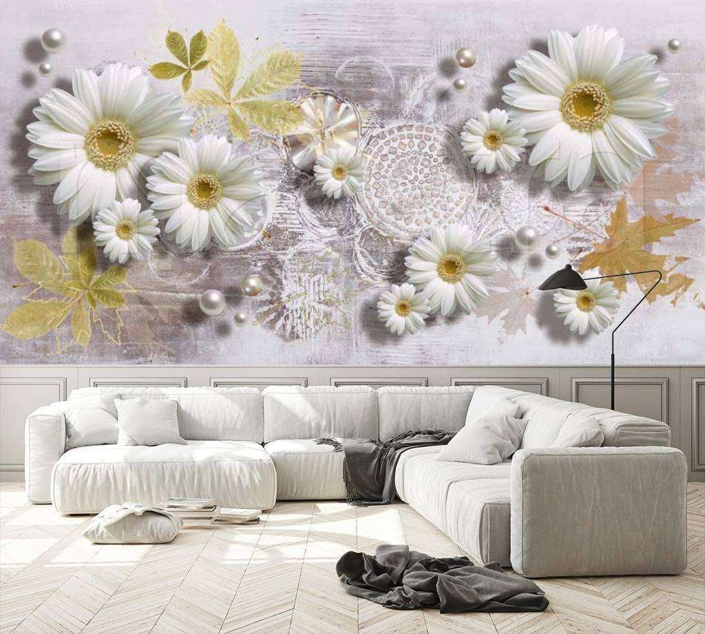 Фотообои Белые ромашки 3д  10-403