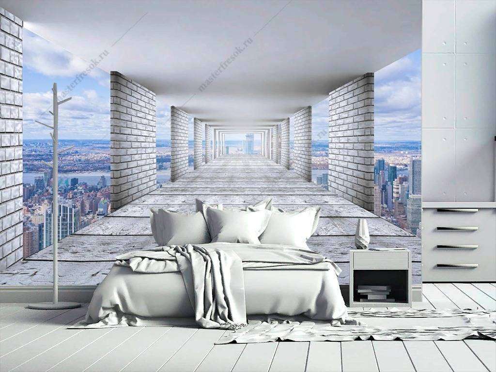 Фотообои в интерьере 3д тоннель и голубое небо  9-1188 фото