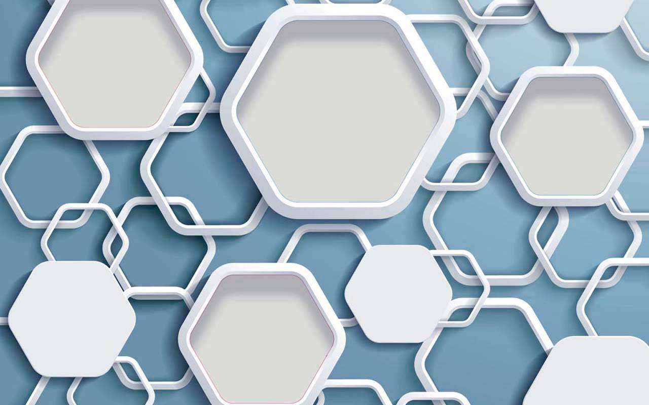 Фотообои в интерьере геометрический шестиугольник на синем фоне  10-516 фото