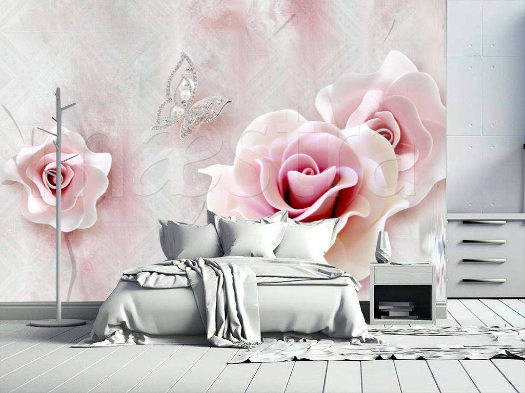 Фотообои Бесшовные обои на стену:  3д розовые цветы. Артикул: 10-592  