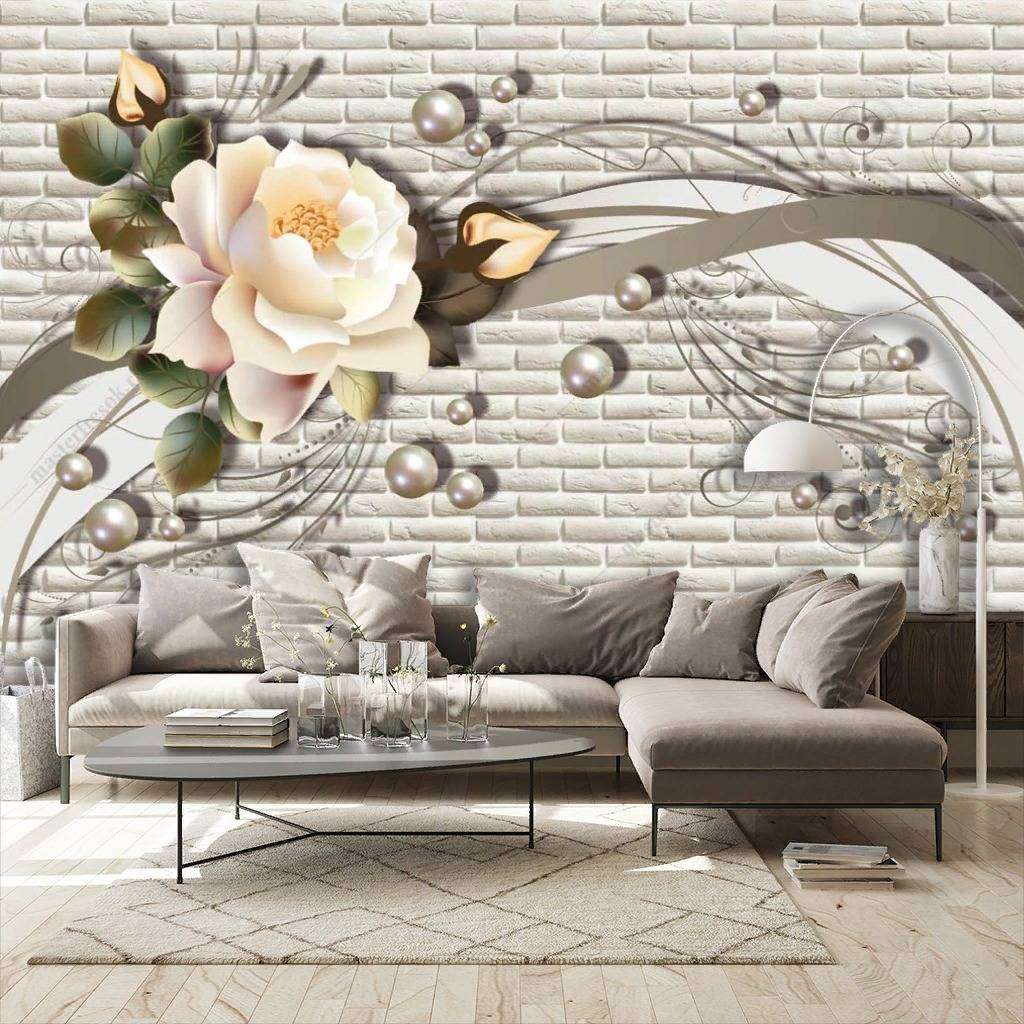 Фотообои в интерьере 3d бежевый цветок  10-832 фото