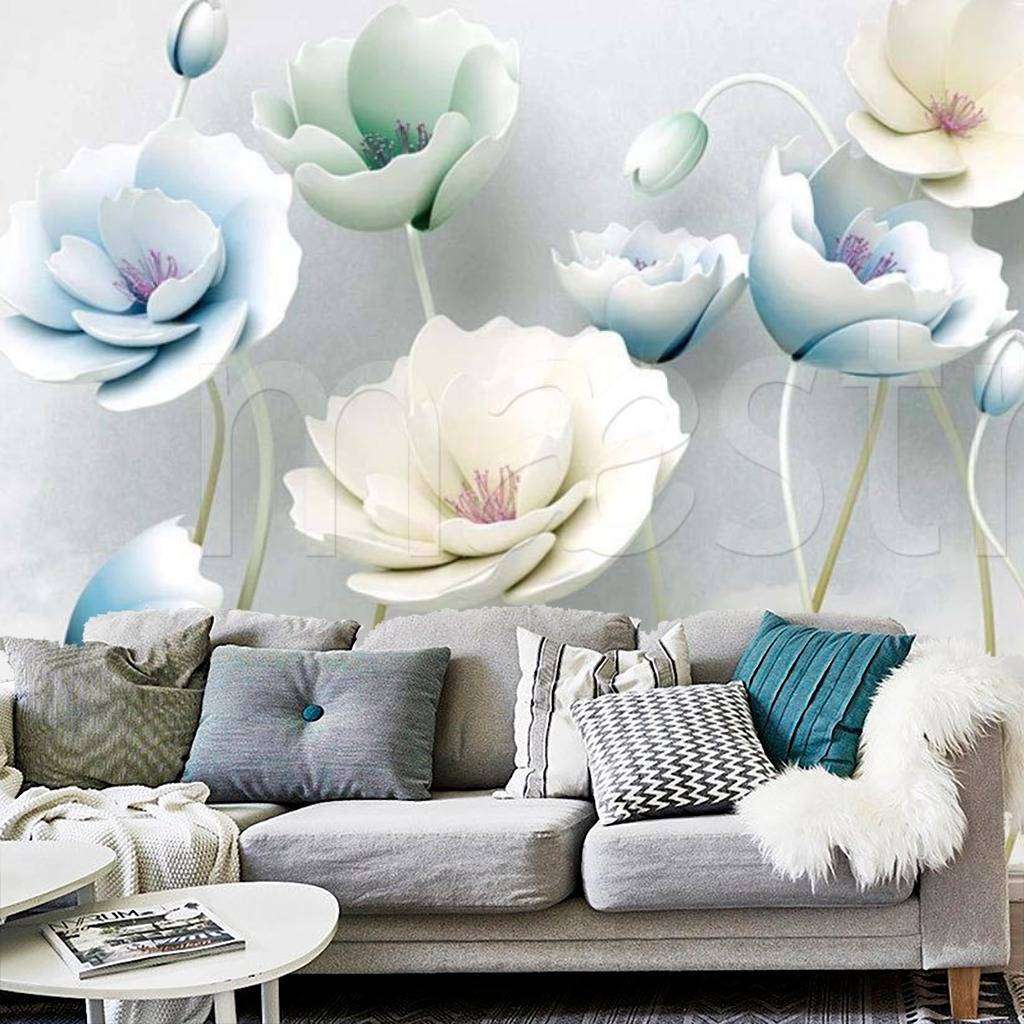 Фотообои в интерьере рельефный голубой цветок  15-016 фото